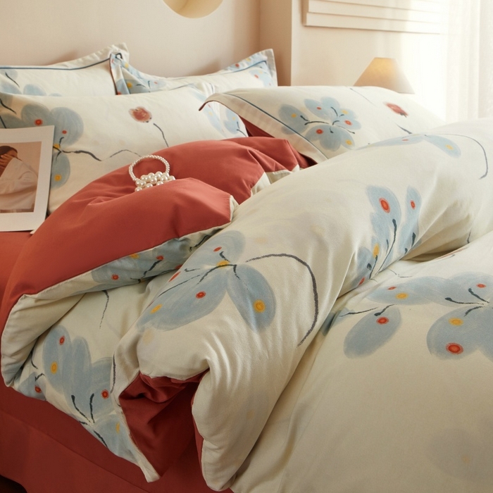 91家纺网 家纺一手货源 找家纺 沐白家居 2025新款全棉生态磨毛四件套柿柿如意