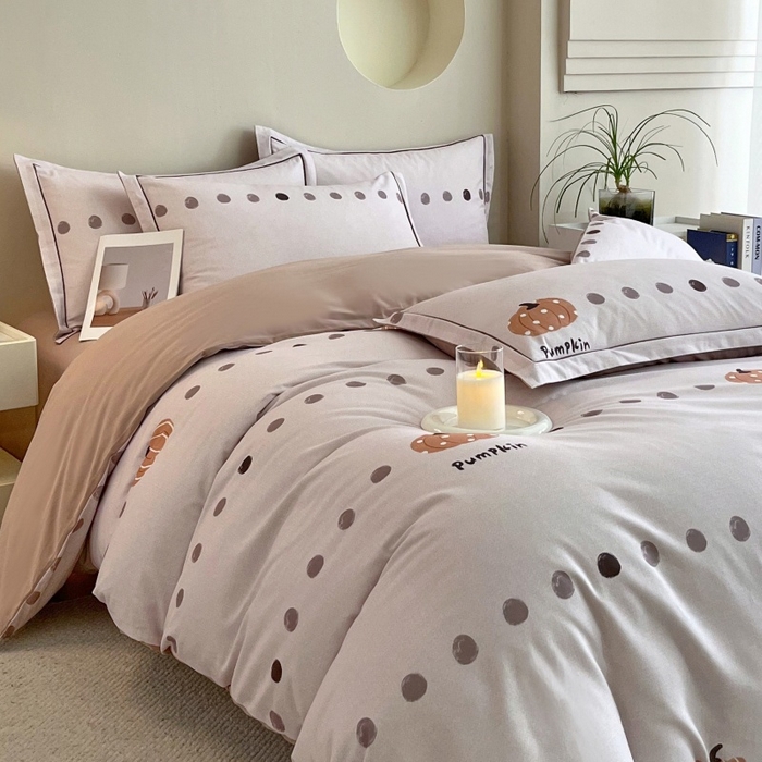 91家纺网 家纺一手货源 找家纺 沐白家居 2025新款全棉生态磨毛四件套南瓜物语