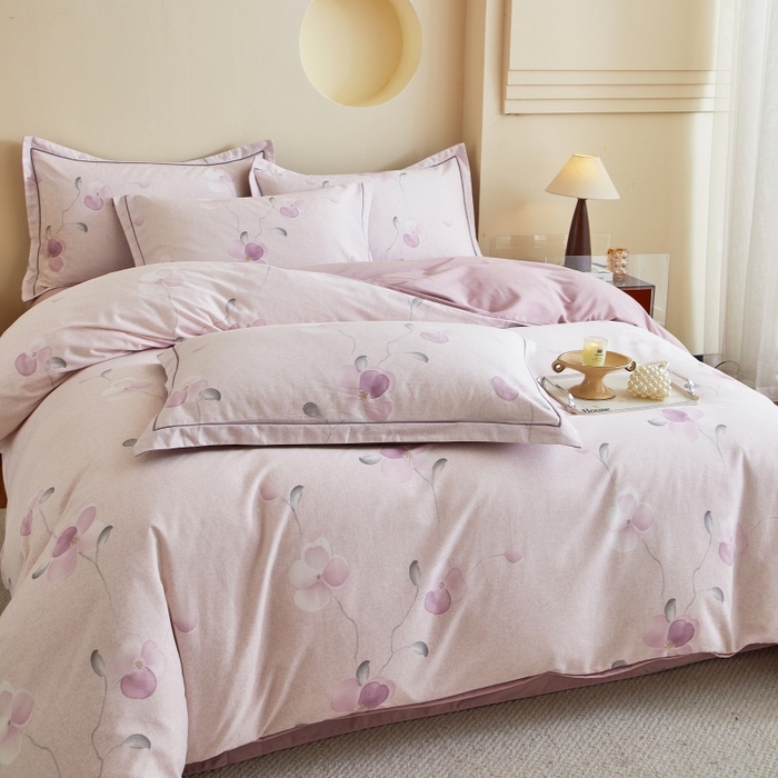 91家纺网 家纺一手货源 找家纺 沐白家居 2025新款全棉生态磨毛四件套春暖花开-紫