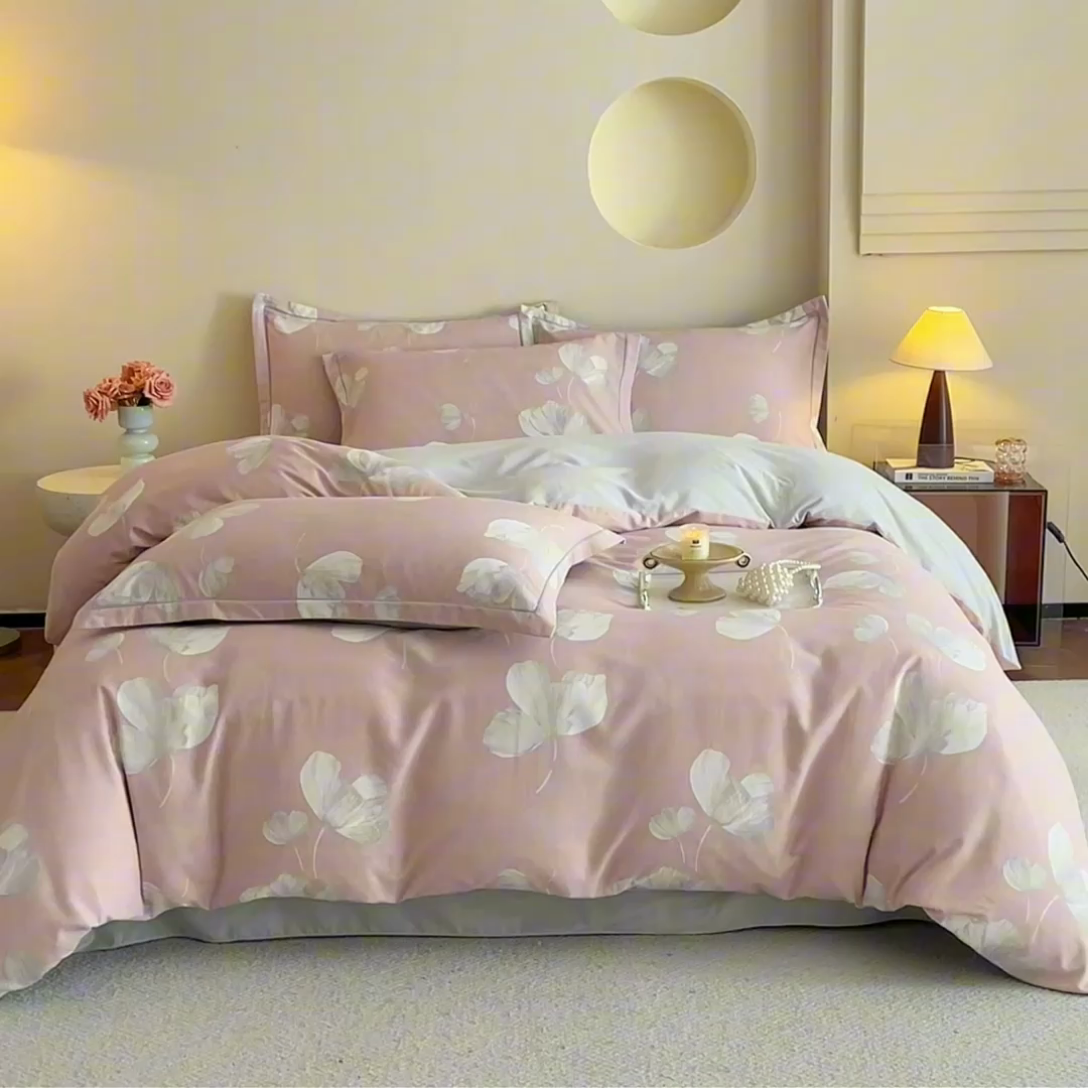 91家纺网 家纺一手货源 找家纺 沐白家居 2025新款全棉生态磨毛四件套如梦-粉