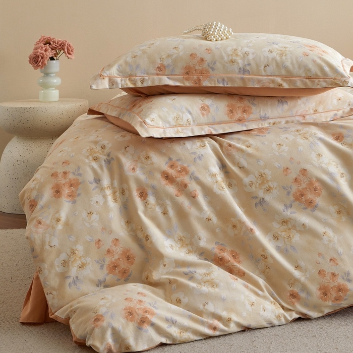 91家纺网 家纺一手货源 找家纺 沐白家居 2025新款全棉生态磨毛四件套嫣然-桔