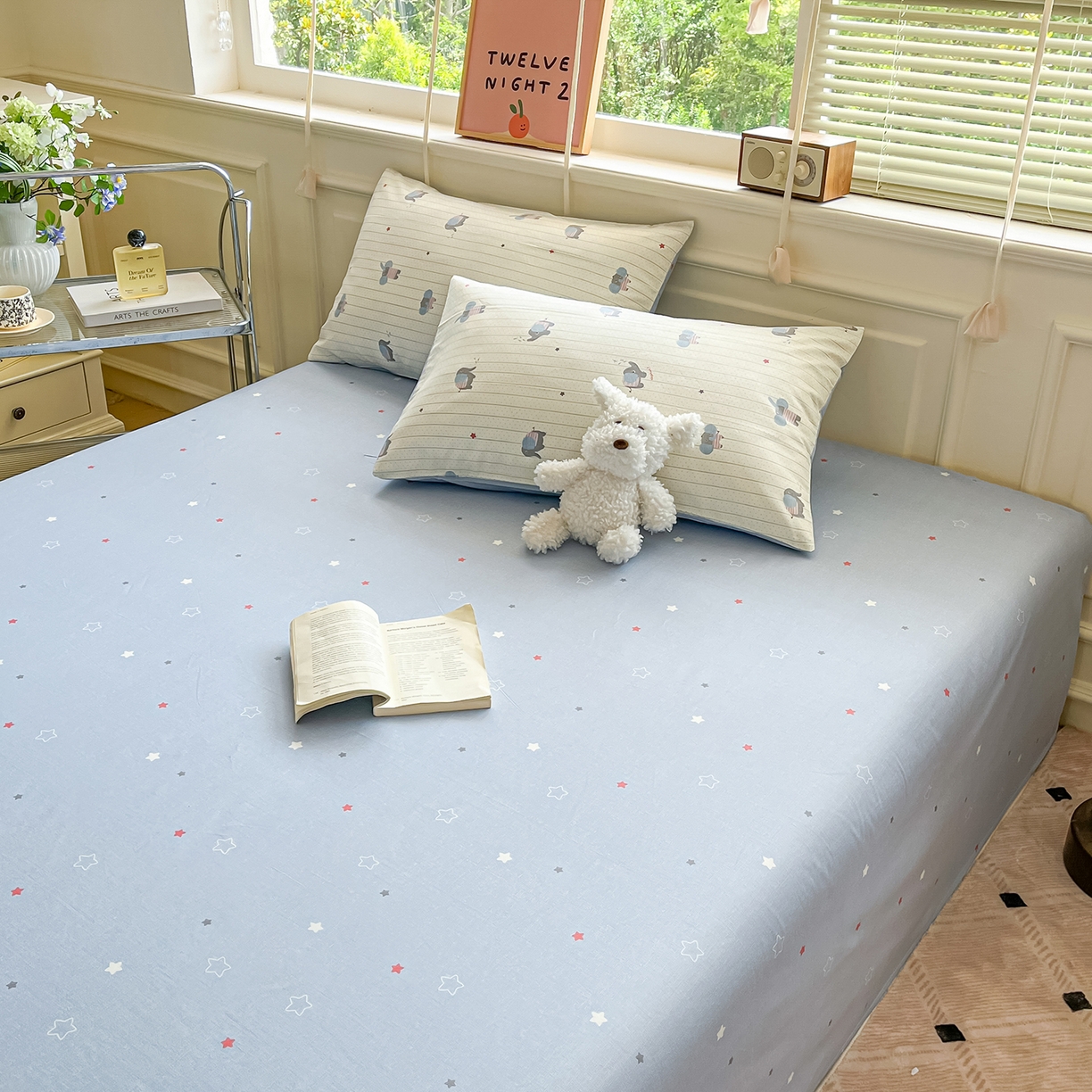 91家纺网 家纺一手货源 找家纺 麦伦家居 2025春夏新款全棉纯棉斜纹40s13372系列-小清新卡通 跳跳象