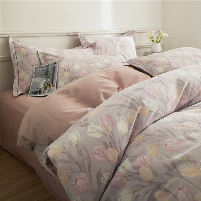 91家纺网 家纺一手货源 找家纺 沐白家居 2025新款全棉生态磨毛四件套盛世颜-灰