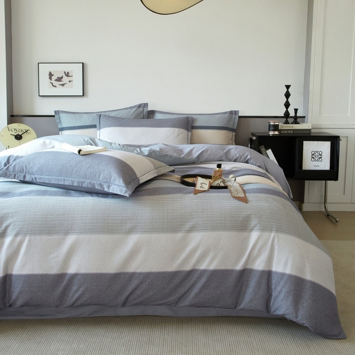 91家纺网 家纺一手货源 找家纺 沐白家居 2025新款全棉生态磨毛四件套如初-蓝灰