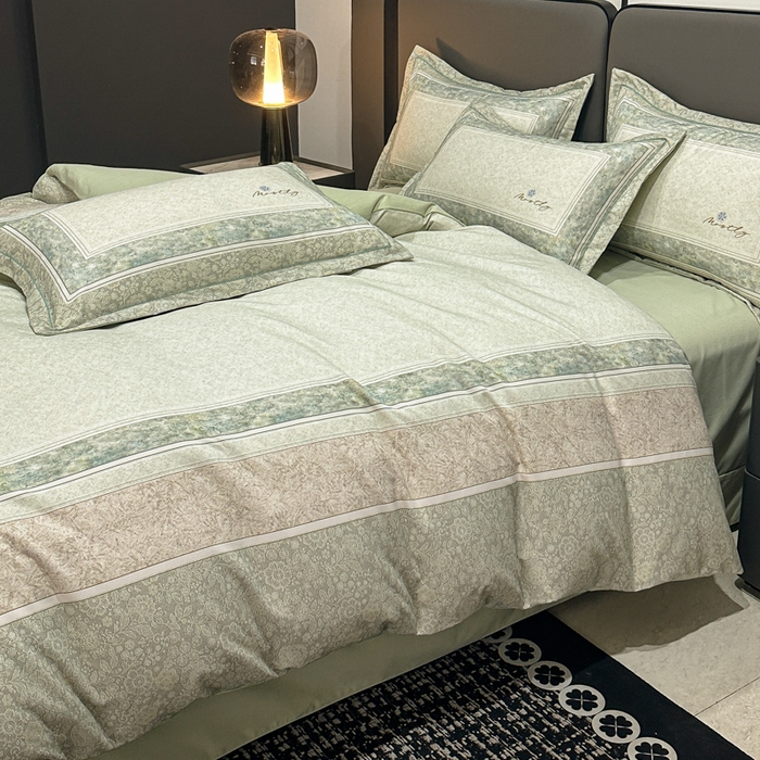 91家纺网 家纺一手货源 找家纺 喜四方 2025新款加厚全棉大版印花四件套 寻觅花香-绿