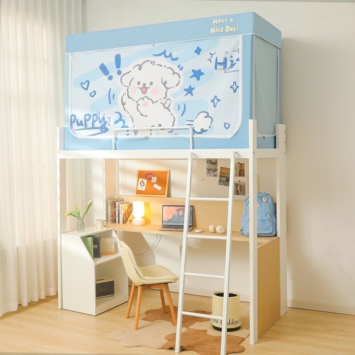 91家纺网 家纺一手货源 找家纺 卓尔居 2025新款学生遮光蚊帐 蓝色小狗