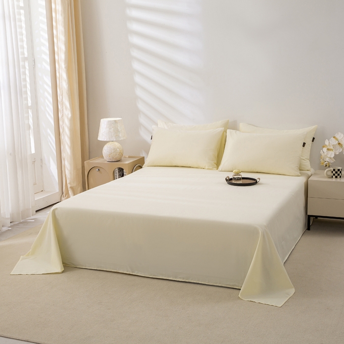 91家纺网 家纺一手货源 找家纺 沃尔居 2025新款全棉磨毛床单加厚长绒棉纯色学生宿舍贡缎100%纯棉床单 梦境--单件床单（奶昔白）