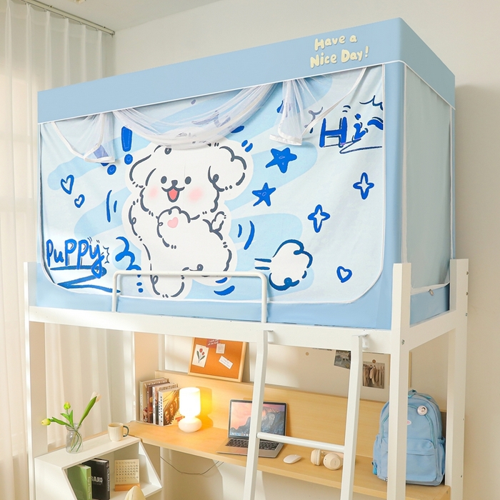 91家纺网 家纺一手货源 找家纺 卓尔居 2025新款学生遮光蚊帐 蓝色小狗