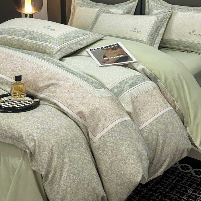 91家纺网 家纺一手货源 找家纺 喜四方 2025新款加厚全棉大版印花四件套 寻觅花香-绿