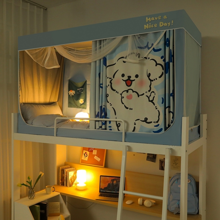 91家纺网 家纺一手货源 找家纺 卓尔居 2025新款学生遮光蚊帐 蓝色小狗