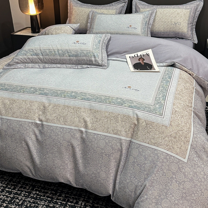 91家纺网 家纺一手货源 找家纺 喜四方 2025新款加厚全棉大版印花四件套 寻觅花香-灰