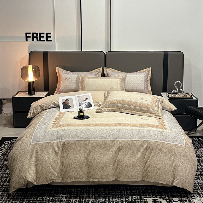 91家纺网 家纺一手货源 找家纺 喜四方 2025新款加厚全棉大版印花四件套 寻觅花香-咖