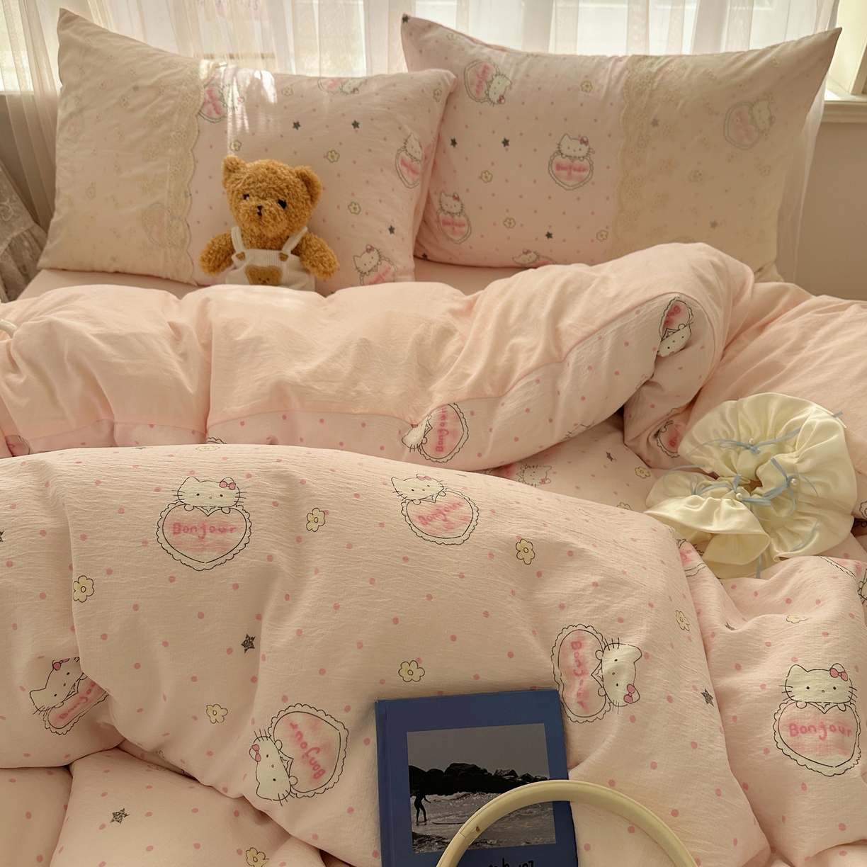 91家纺网 家纺一手货源 找家纺 （总）顾里家纺 2025新款蕾丝花边卡哇伊云感皱皱纱四件套套件