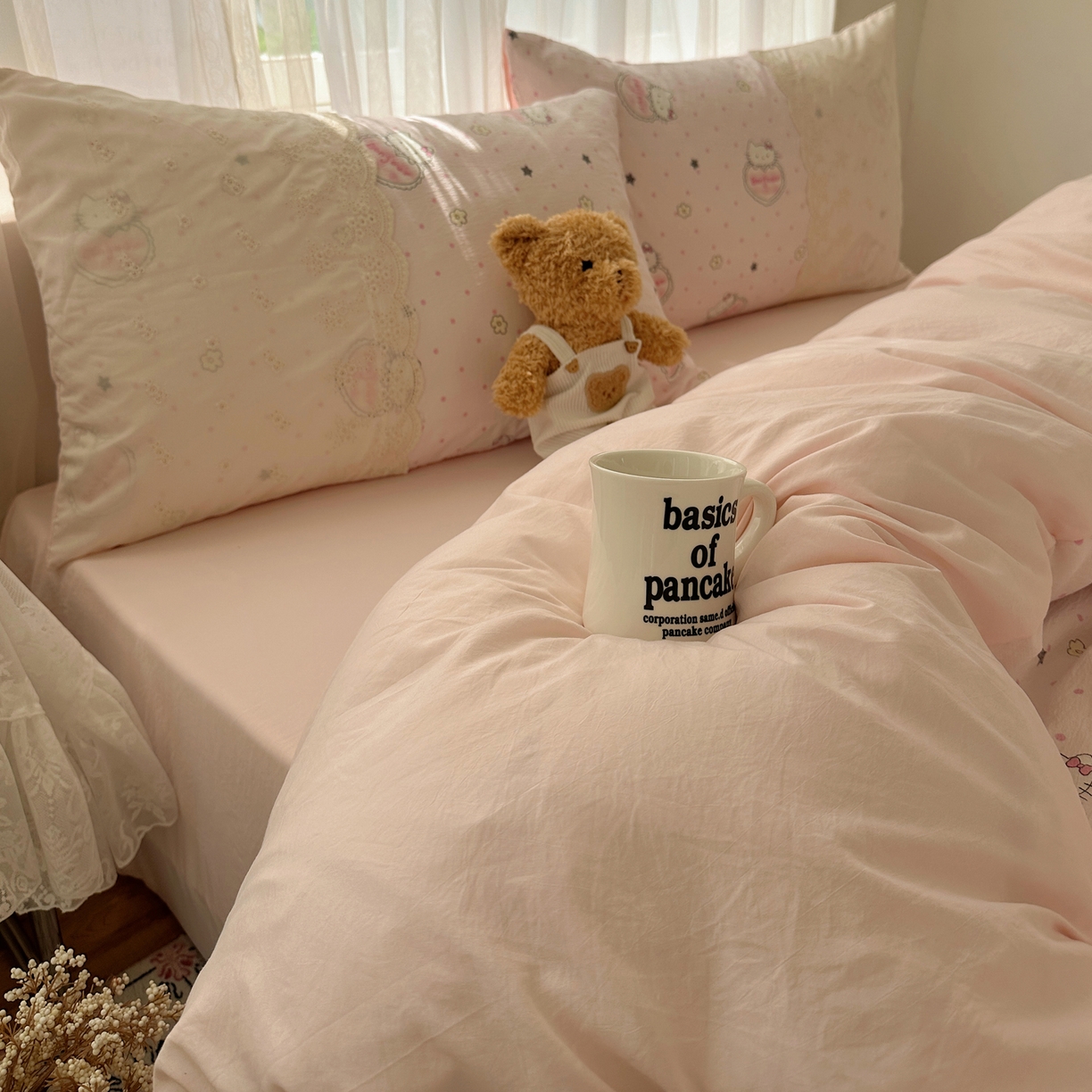 91家纺网 家纺一手货源 找家纺 （总）顾里家纺 2025新款蕾丝花边卡哇伊云感皱皱纱四件套套件