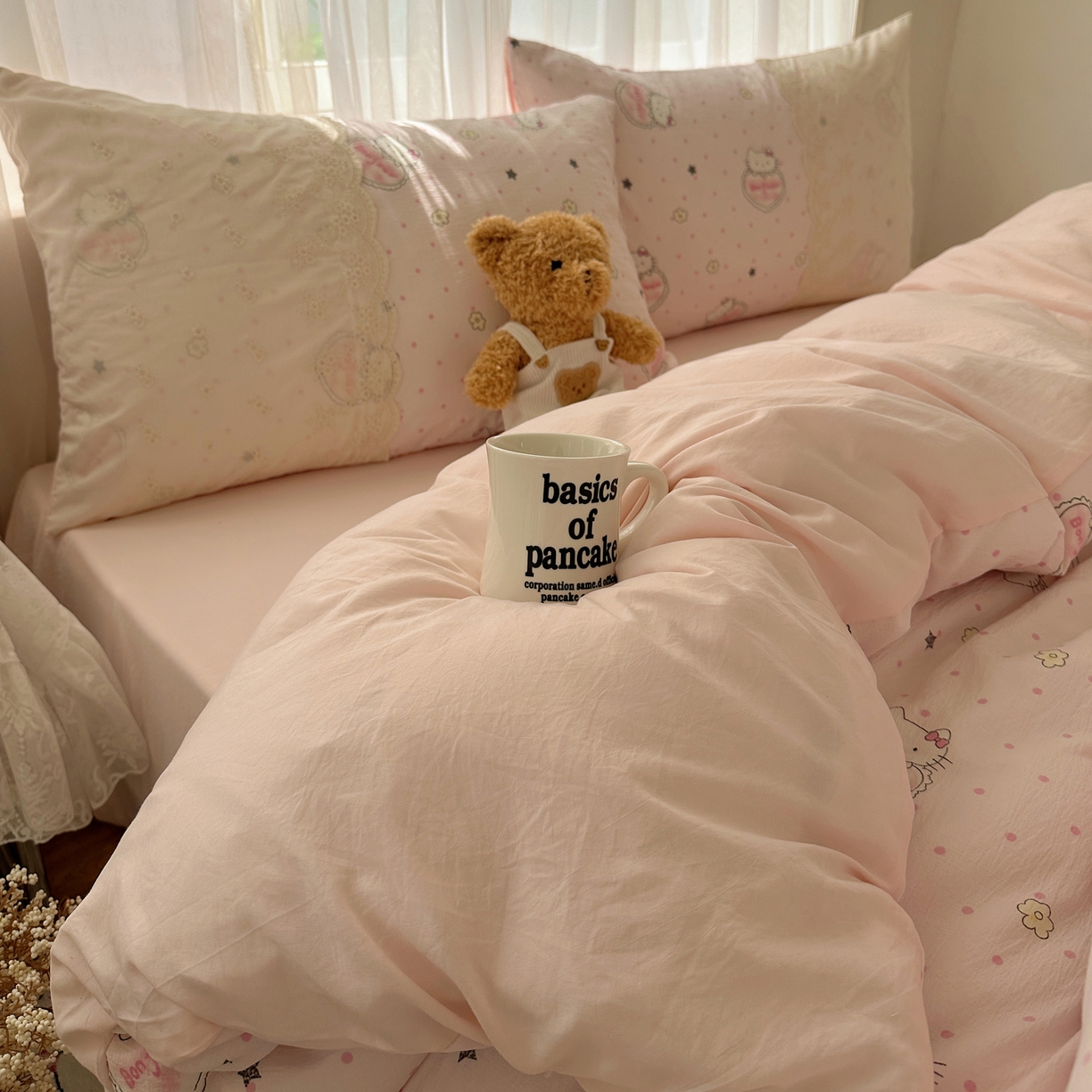 91家纺网 家纺一手货源 找家纺 （总）顾里家纺 2025新款蕾丝花边卡哇伊云感皱皱纱四件套套件