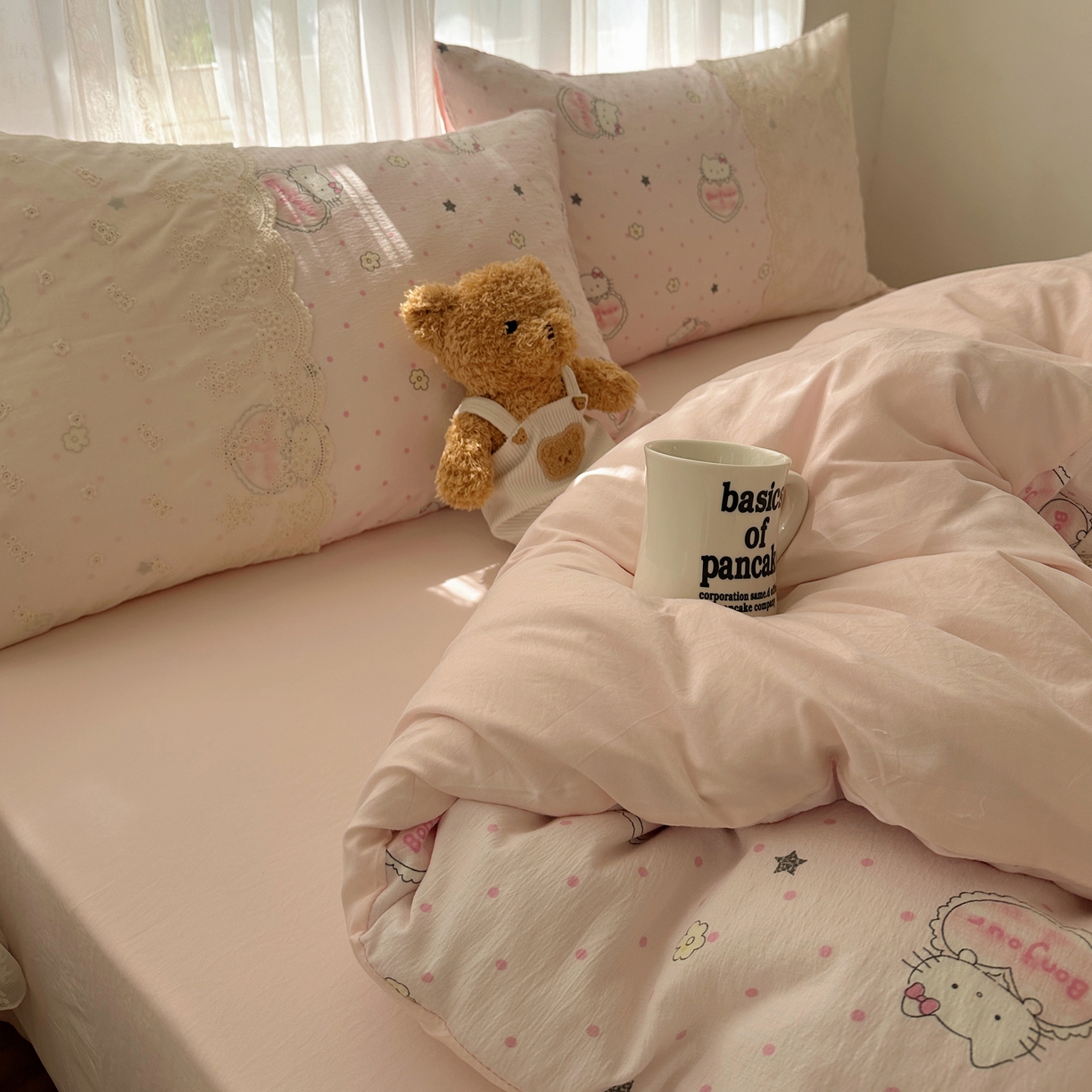 91家纺网 家纺一手货源 找家纺 （总）顾里家纺 2025新款蕾丝花边卡哇伊云感皱皱纱四件套套件