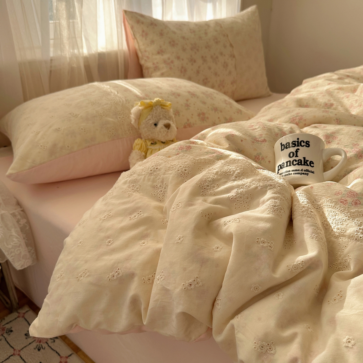 91家纺网 家纺一手货源 找家纺 （总）顾里家纺 2025新款蕾丝花边卡哇伊云感皱皱纱四件套套件