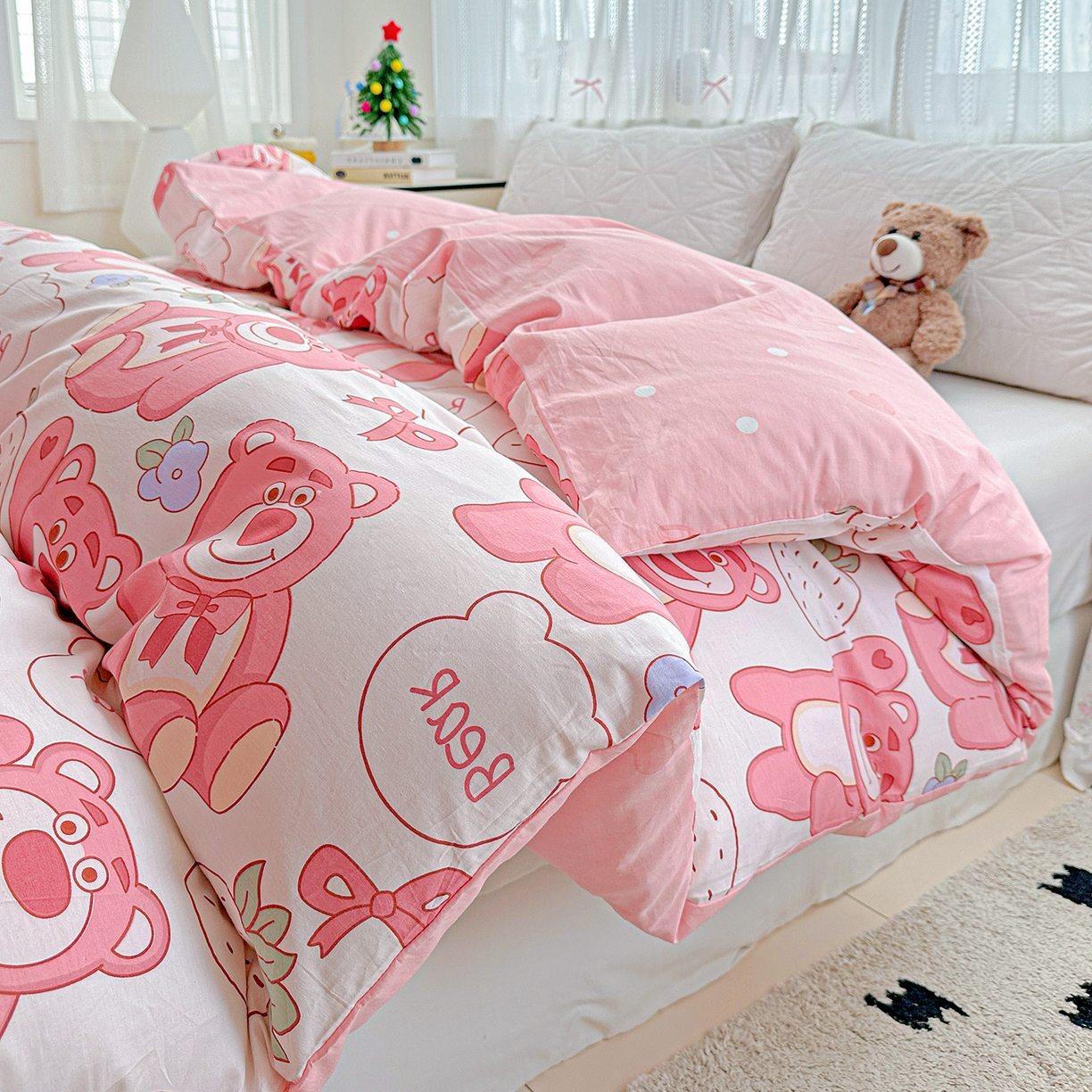 91家纺网 家纺一手货源 找家纺 恩泽家纺 2025新款全棉纯棉12868喷气印花系列被套单品被套单件单被套-第二批 草莓熊