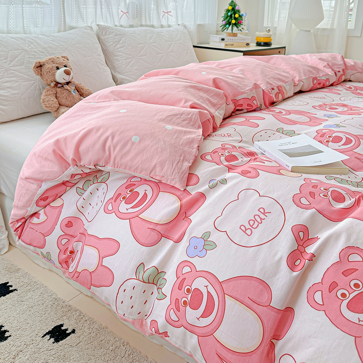 91家纺网 家纺一手货源 找家纺 恩泽家纺 2025新款全棉纯棉12868喷气印花系列被套单品被套单件单被套-第二批 草莓熊