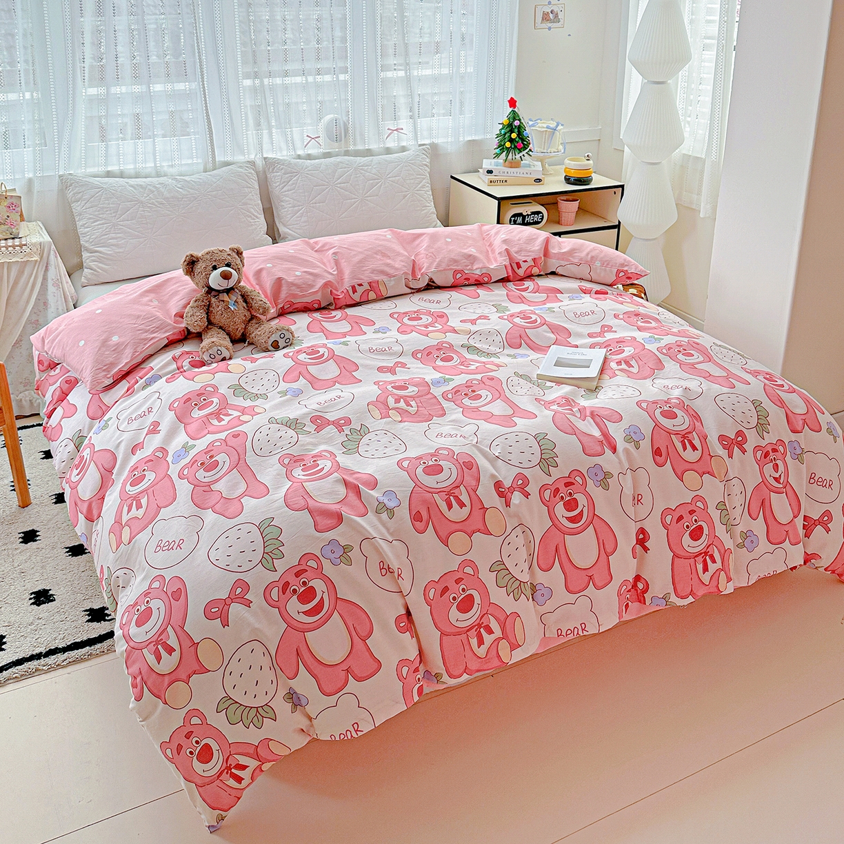 91家纺网 家纺一手货源 找家纺 恩泽家纺 2025新款全棉纯棉12868喷气印花系列被套单品被套单件单被套-第二批 草莓熊