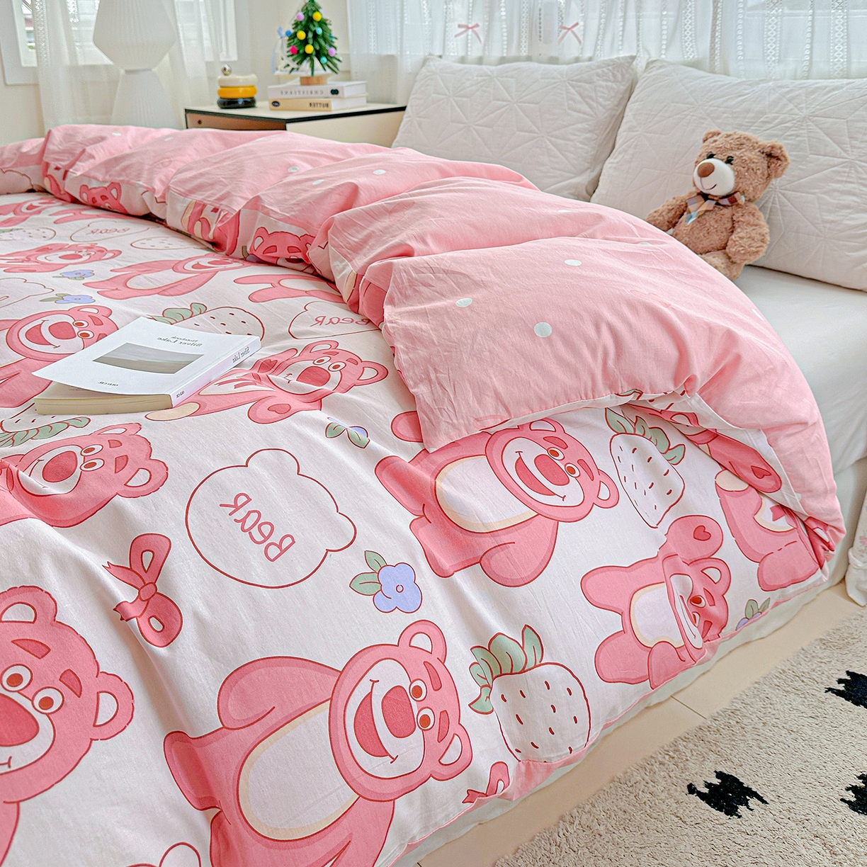 91家纺网 家纺一手货源 找家纺 恩泽家纺 2025新款全棉纯棉12868喷气印花系列被套单品被套单件单被套-第二批 草莓熊