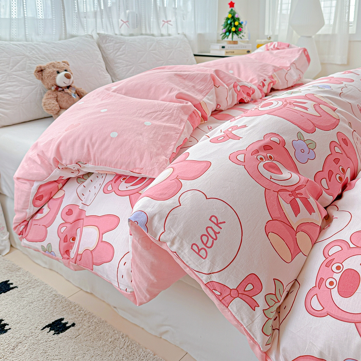 91家纺网 家纺一手货源 找家纺 恩泽家纺 2025新款全棉纯棉12868喷气印花系列被套单品被套单件单被套-第二批 草莓熊