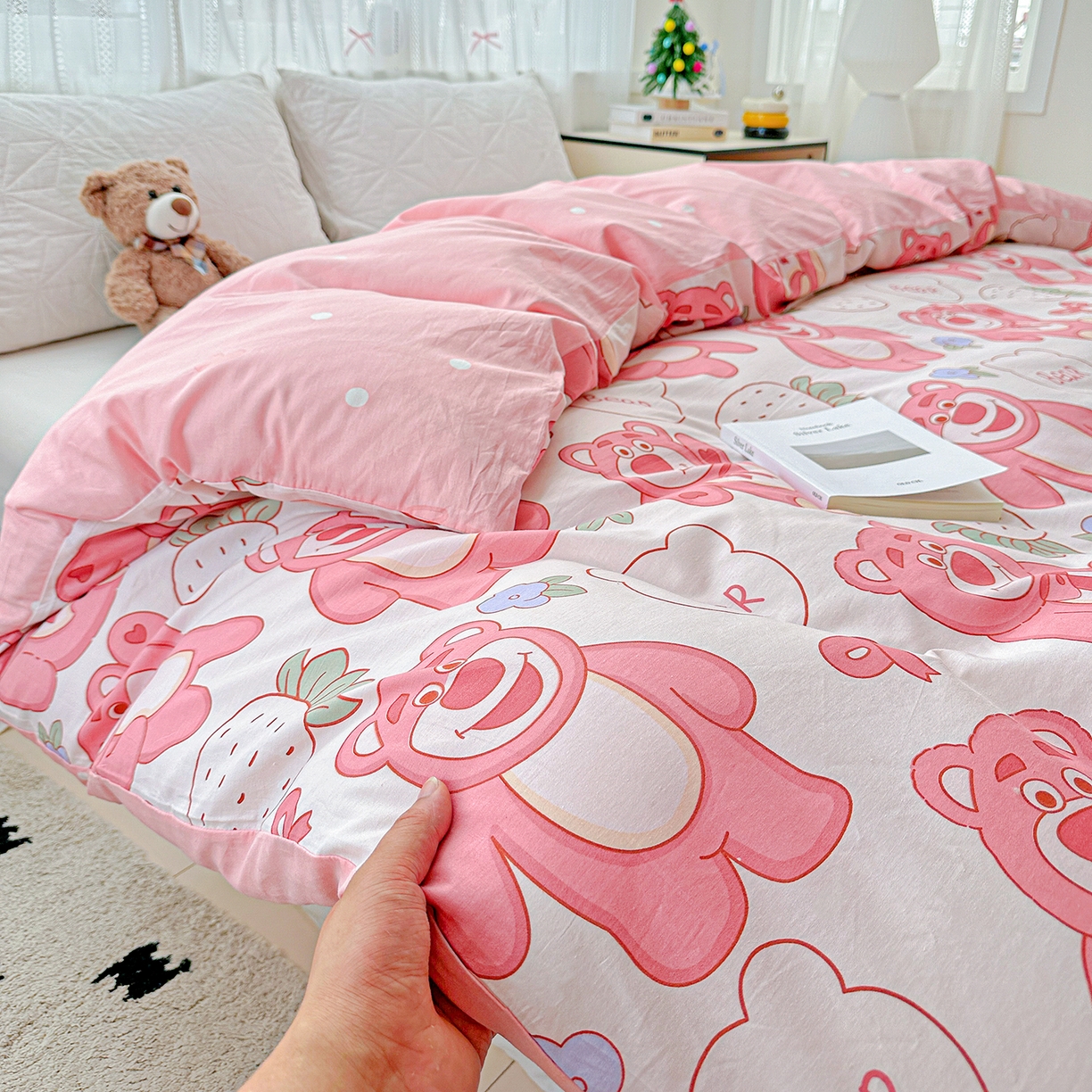 91家纺网 家纺一手货源 找家纺 恩泽家纺 2025新款全棉纯棉12868喷气印花系列被套单品被套单件单被套-第二批 草莓熊