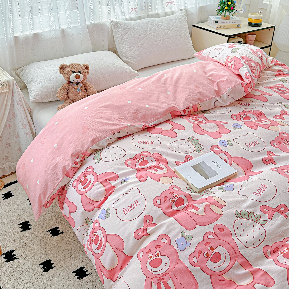 91家纺网 家纺一手货源 找家纺 恩泽家纺 2025新款全棉纯棉12868喷气印花系列被套单品被套单件单被套-第二批 草莓熊