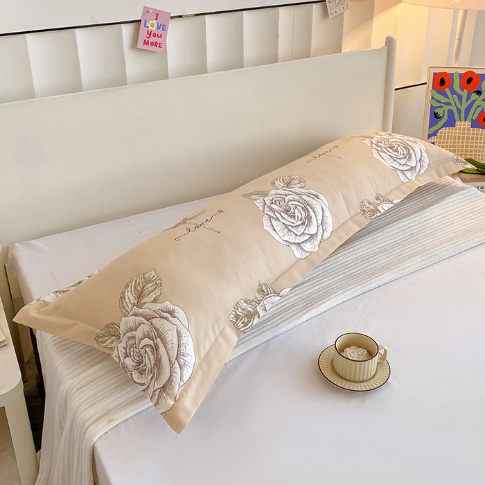 91家纺网 家纺一手货源 找家纺 芯宜佳 2025新款小清新斜纹印花双人枕套 玫瑰故事