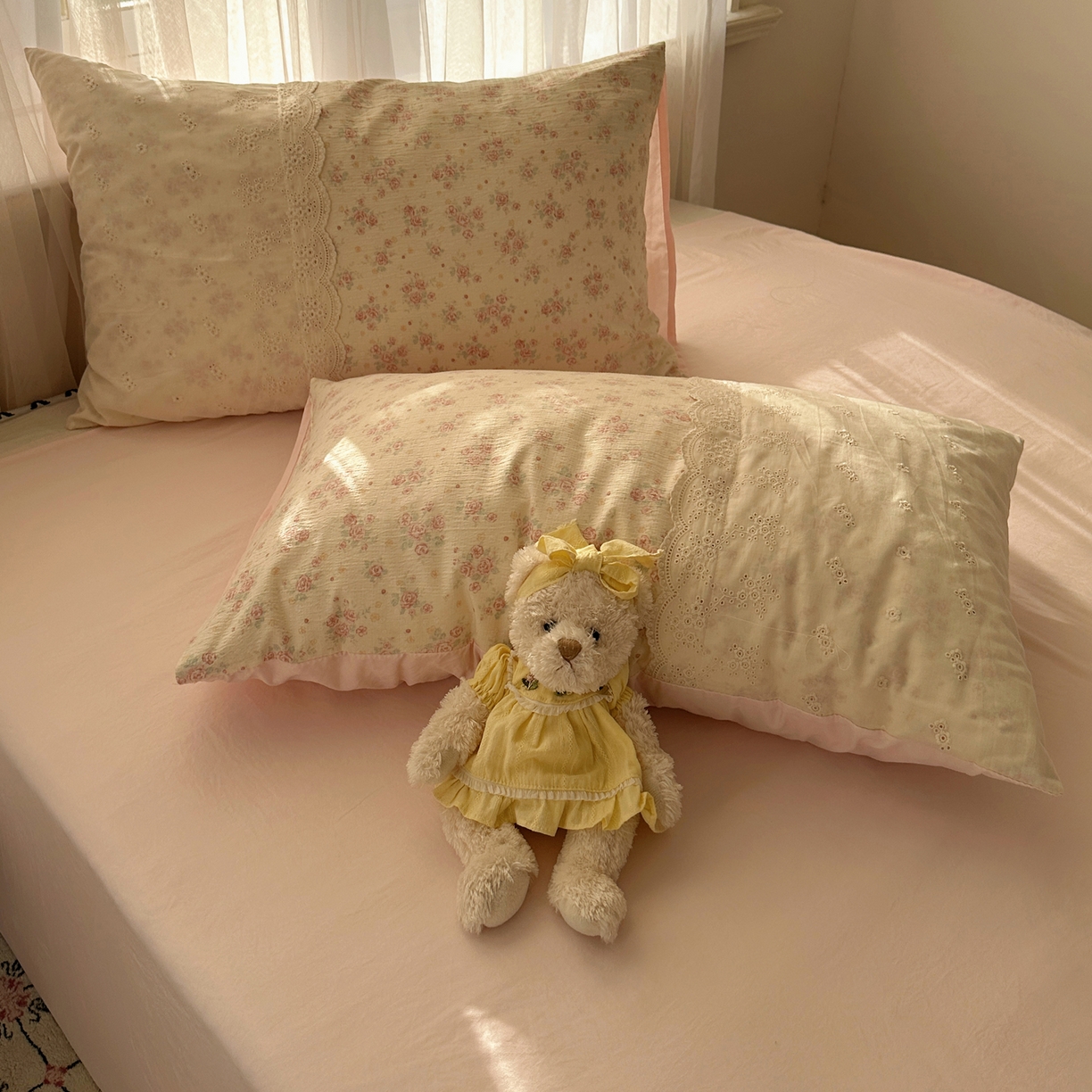 91家纺网 家纺一手货源 找家纺 顾里家纺 2025新款蕾丝花边卡哇伊云感皱皱纱四件套套件 花间集