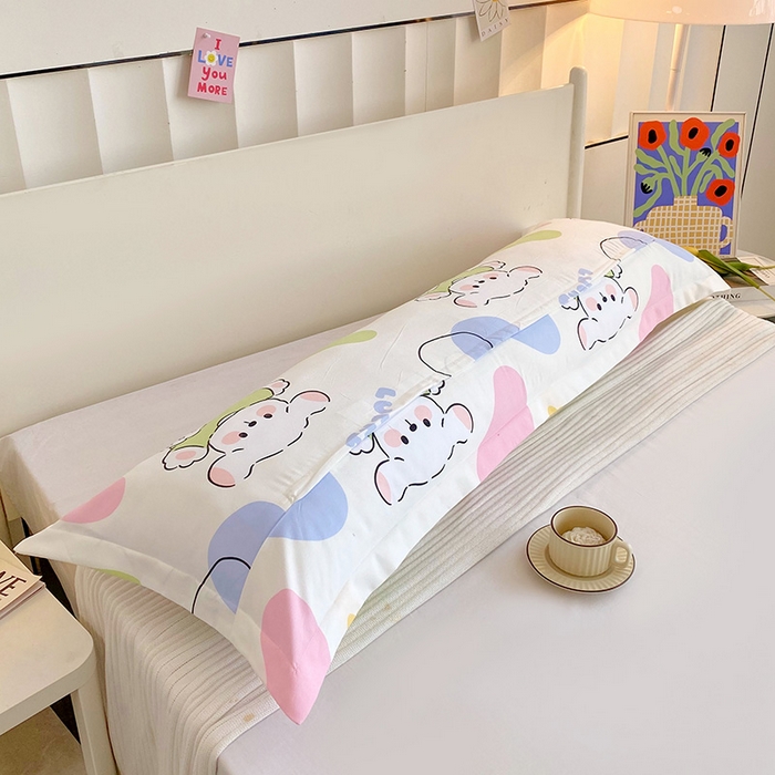 91家纺网 家纺一手货源 找家纺 芯宜佳 2025新款小清新斜纹印花双人枕套 朵彩萌熊