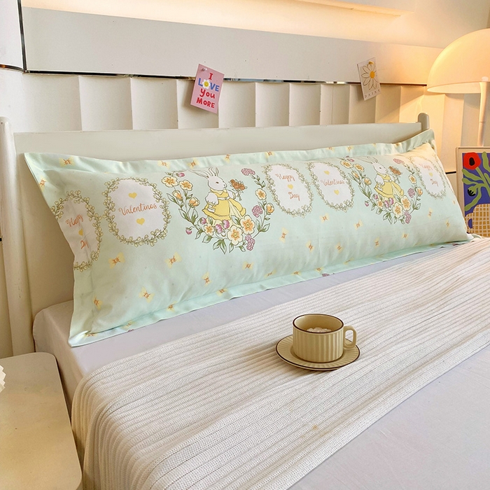 91家纺网 家纺一手货源 找家纺 芯宜佳 2025新款小清新斜纹印花双人枕套 花语萌兔