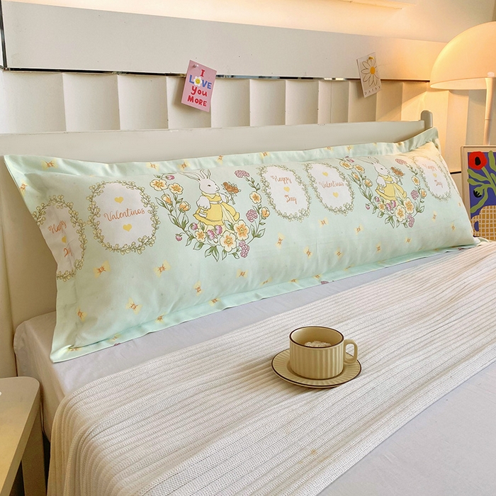 91家纺网 家纺一手货源 找家纺 芯宜佳 2025新款小清新斜纹印花双人枕套 花语萌兔