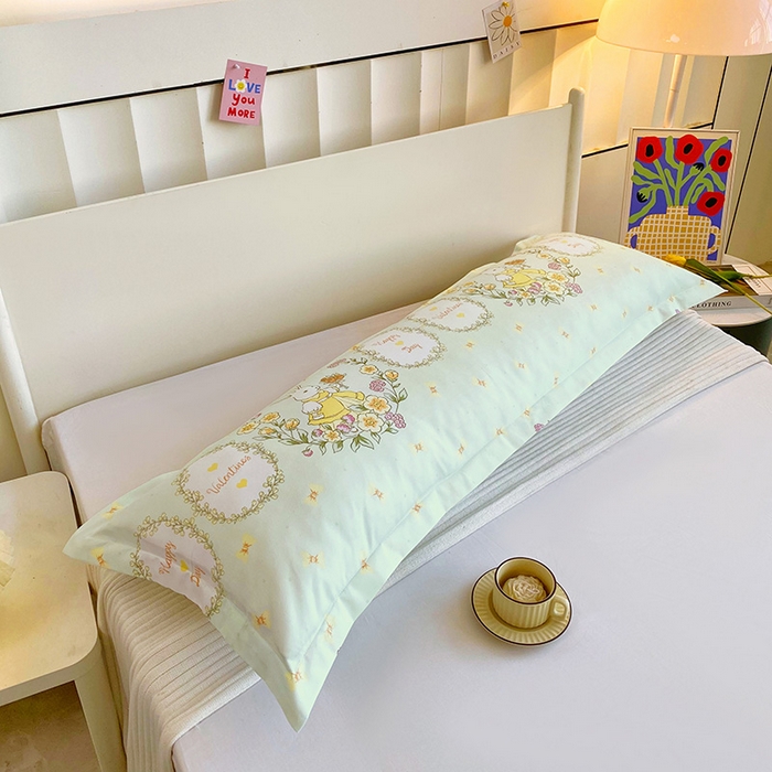 91家纺网 家纺一手货源 找家纺 芯宜佳 2025新款小清新斜纹印花双人枕套 花语萌兔