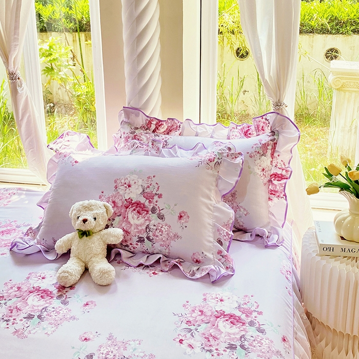 91家纺网 家纺一手货源 找家纺 雨彤家纺 2025新款韩式公主风亲肤斜纹枕套 公主风-琉璃晚香