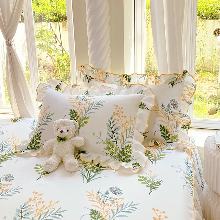 91家纺网 家纺一手货源 找家纺 雨彤家纺 2025新款韩式公主风亲肤斜纹枕套 公主风-斐叶花影