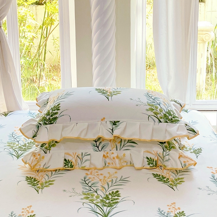 91家纺网 家纺一手货源 找家纺 雨彤家纺 2025新款韩式公主风亲肤斜纹枕套 公主风-斐叶花影