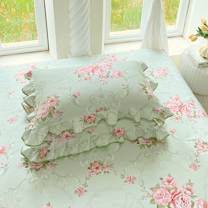 91家纺网 家纺一手货源 找家纺 雨彤家纺 2025新款韩式公主风亲肤斜纹枕套 公主风-莱茵花畔