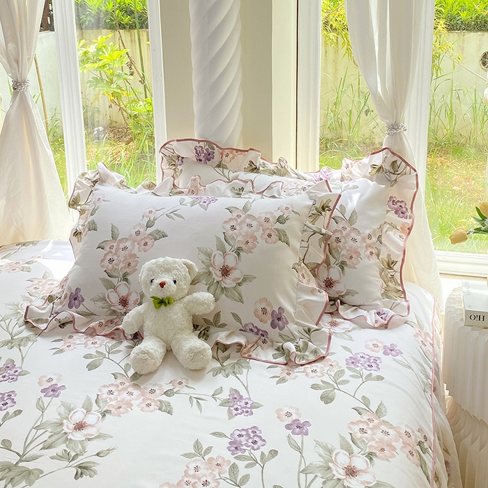 91家纺网 家纺一手货源 找家纺 雨彤家纺 2025新款韩式公主风亲肤斜纹枕套 公主风-望夏花艺