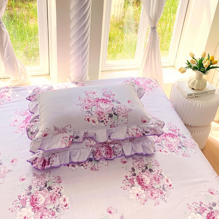 91家纺网 家纺一手货源 找家纺 雨彤家纺 2025新款韩式公主风亲肤斜纹枕套 公主风-琉璃晚香