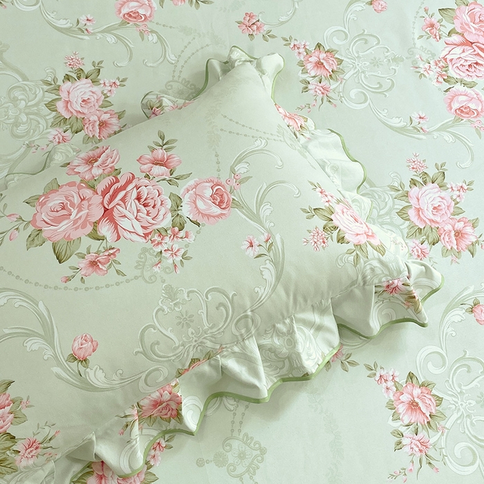 91家纺网 家纺一手货源 找家纺 雨彤家纺 2025新款韩式公主风亲肤斜纹枕套 公主风-莱茵花畔