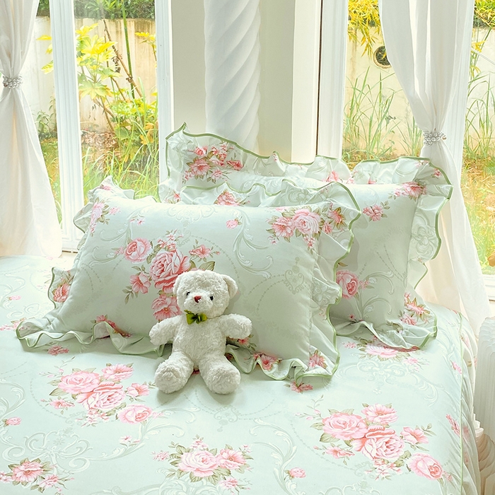 91家纺网 家纺一手货源 找家纺 雨彤家纺 2025新款韩式公主风亲肤斜纹枕套 公主风-莱茵花畔