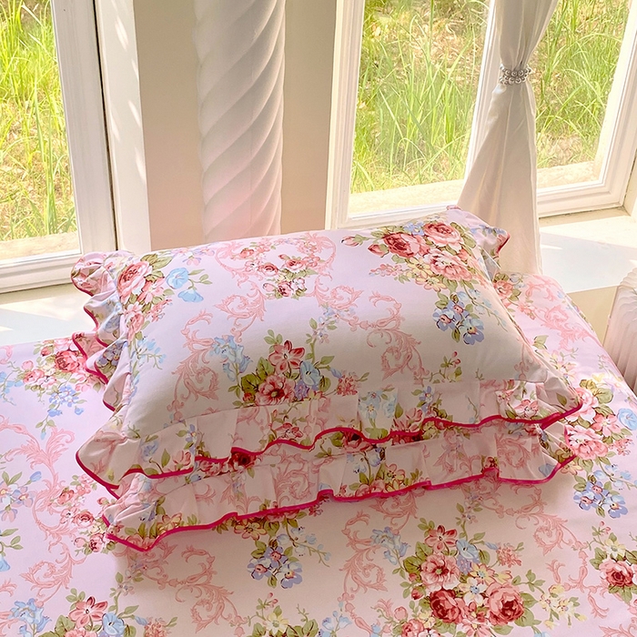 91家纺网 家纺一手货源 找家纺 雨彤家纺 2025新款韩式公主风亲肤斜纹枕套 公主风-绮丽花语