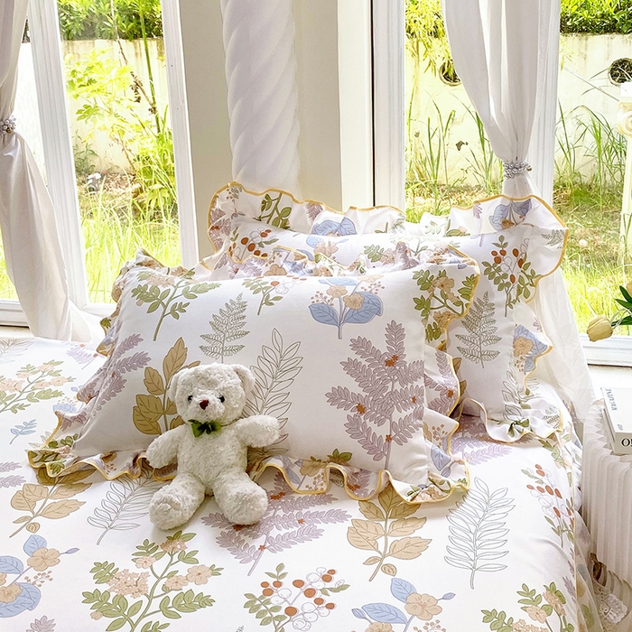 91家纺网 家纺一手货源 找家纺 雨彤家纺 2025新款韩式公主风亲肤斜纹枕套 公主风-沐叶拾影