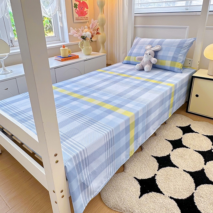 91家纺网 家纺一手货源 找家纺 雨彤家纺 2025条纹水洗棉学生宿舍床单单床单床单单件 安格尔-蓝