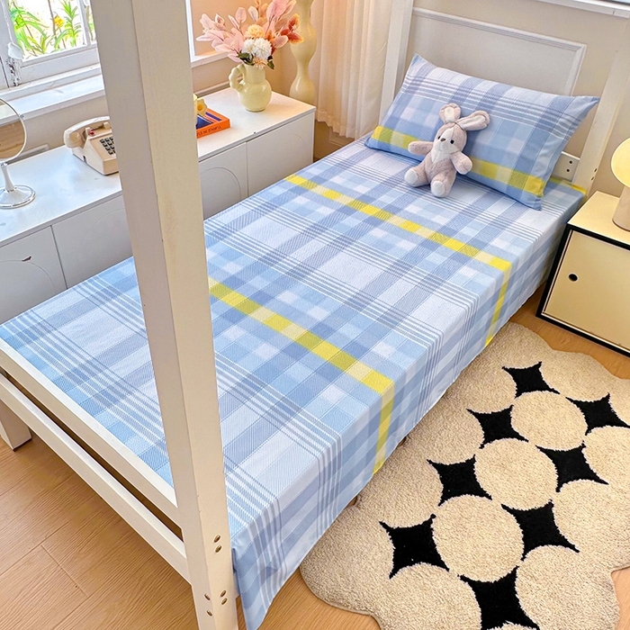 91家纺网 家纺一手货源 找家纺 雨彤家纺 2025条纹水洗棉学生宿舍床单单床单床单单件 安格尔-蓝