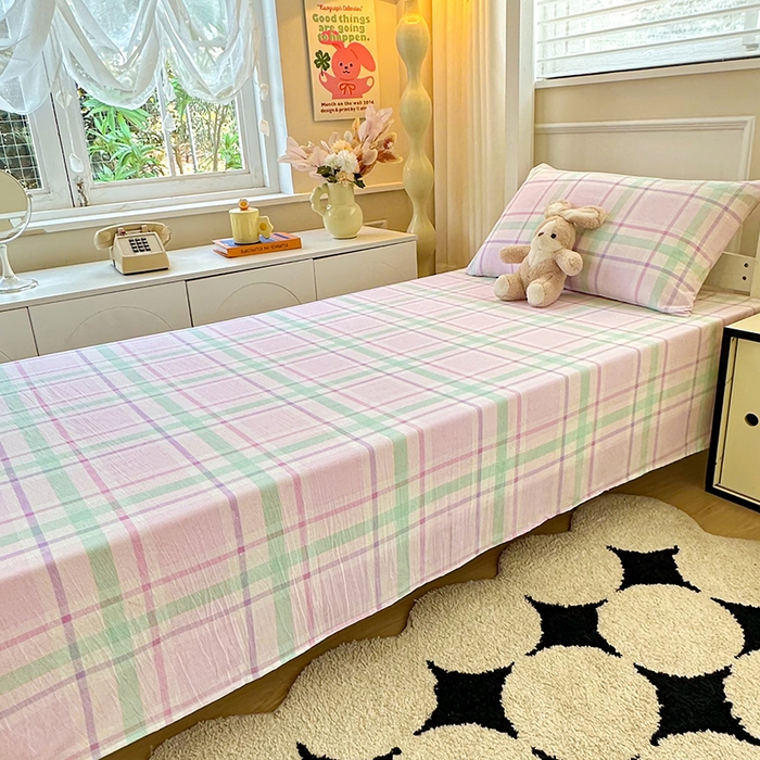 91家纺网 家纺一手货源 找家纺 雨彤家纺 2025条纹水洗棉学生宿舍床单单床单床单单件 百川-红