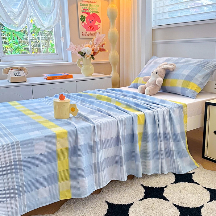 91家纺网 家纺一手货源 找家纺 雨彤家纺 2025条纹水洗棉学生宿舍床单单床单床单单件 安格尔-蓝