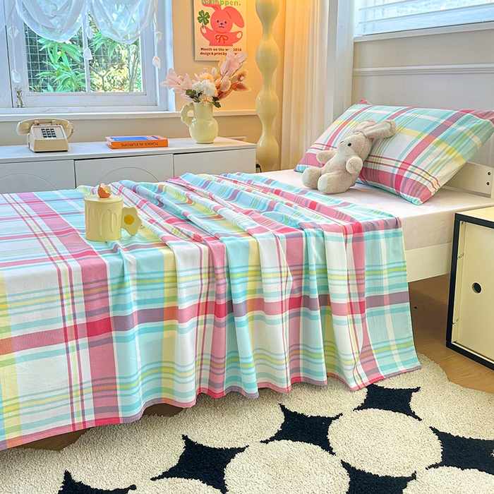 91家纺网 家纺一手货源 找家纺 雨彤家纺 2025条纹水洗棉学生宿舍床单单床单床单单件 春彩格