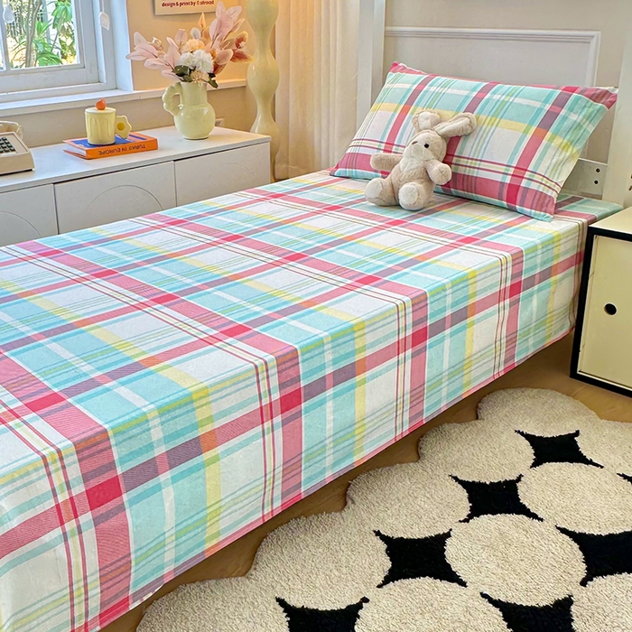 91家纺网 家纺一手货源 找家纺 雨彤家纺 2025条纹水洗棉学生宿舍床单单床单床单单件 春彩格